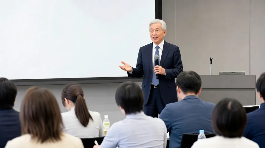 指導者向け研修で登壇する講師と受講者